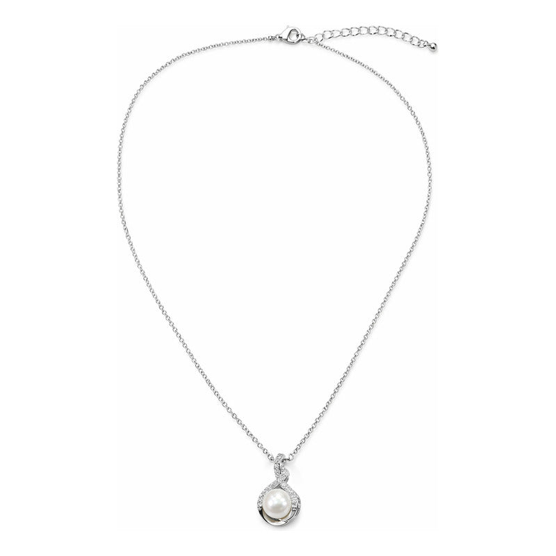 Set Joyería Elegante Collar Y Aretes Entrelazado Con Perla Plateado